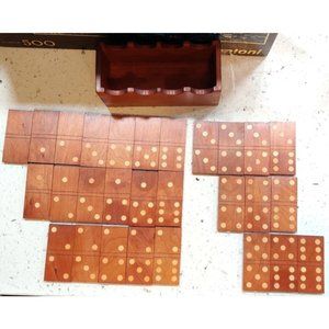 Double 6 Domino Set Natural Polished Wooden Tiles & Box Hand Crafted 28 Pieces